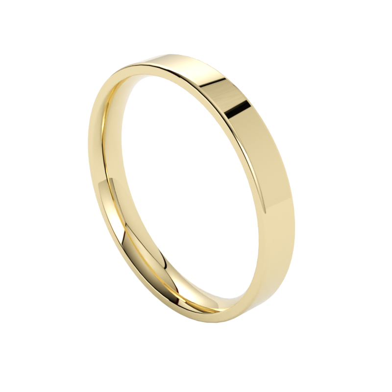 Minimalistyczna płaska obrączka ślubna żółte złoto